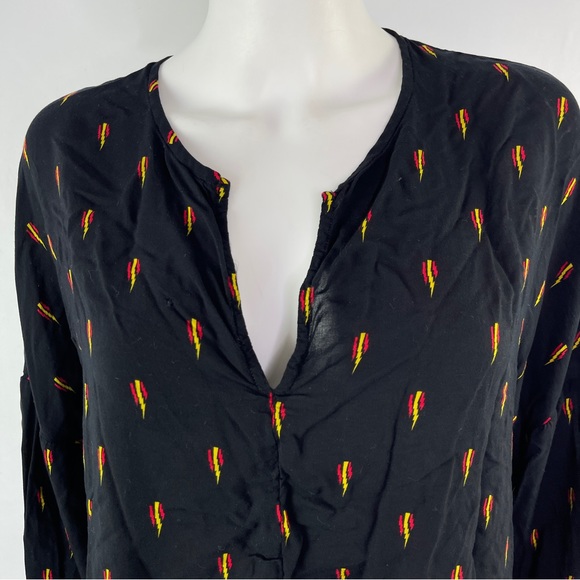 IRO Jeans Women's Black Long Sleeve DISJA Blouse Lightning Bolt Print Size 40 M - Picture 4 of 9
